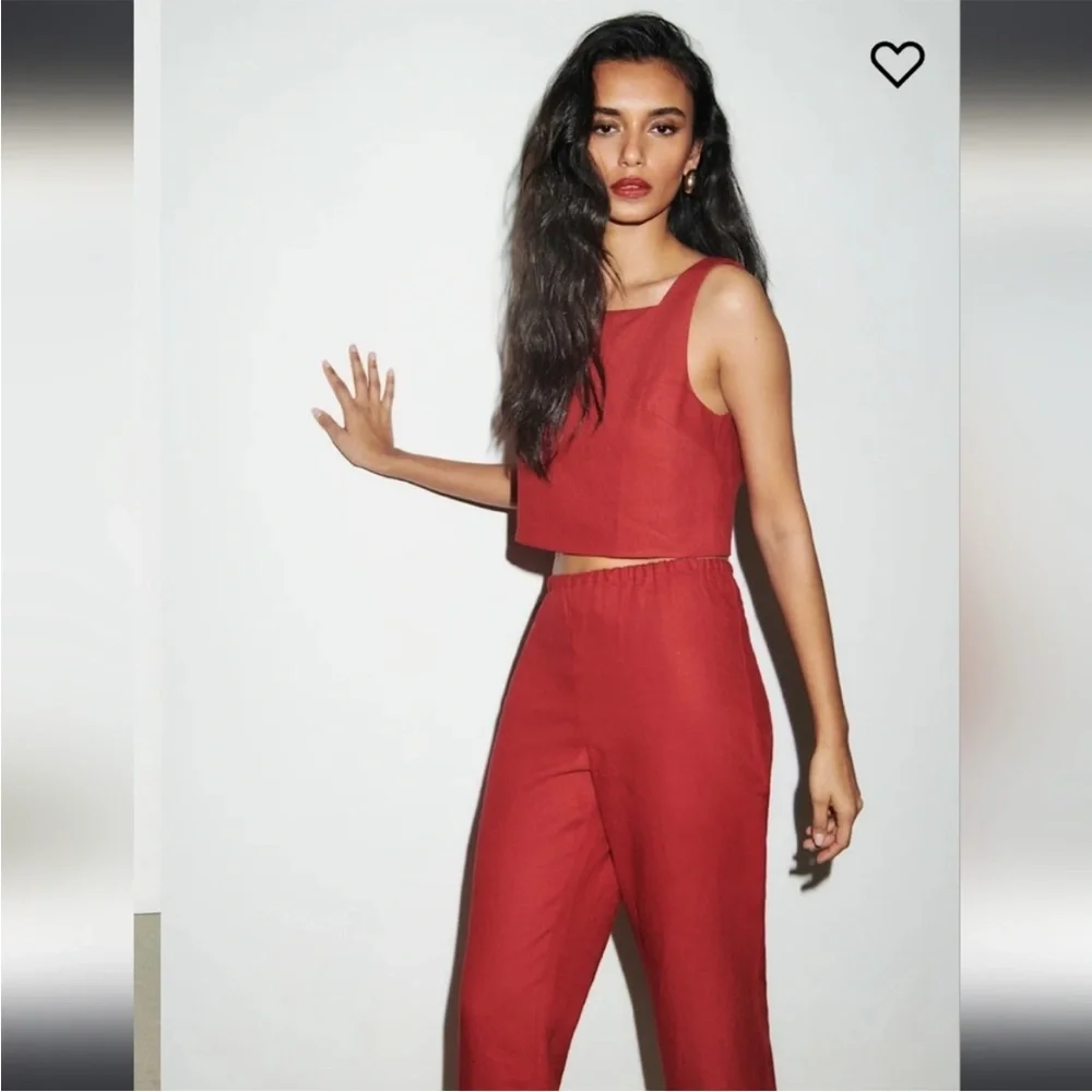 Reformation Remi Cropped Linen Pant in Red